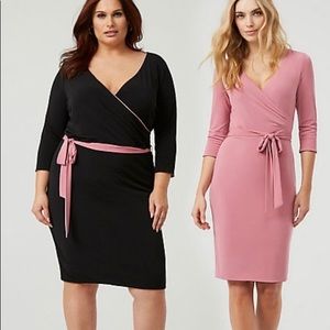 BOGO FREE ALL ITEMS NWT Le chateau reversible pink black faux wrap dress medium